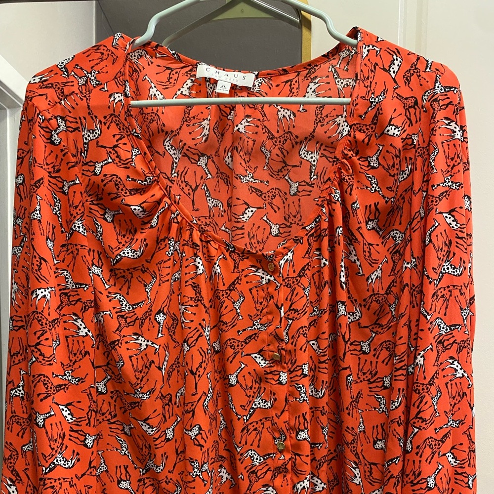 Orange Front Tie Giraffe Blouse